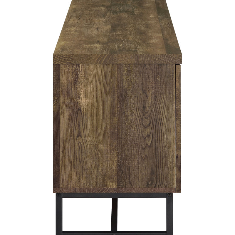 Herringbone Door Front Tv Console In Rustic Oak With Adjustable Shelves And Gunmetal Metal Legs For Living Rooms Contemporary Entertainment Cabinets Sled Trestle Base Primary