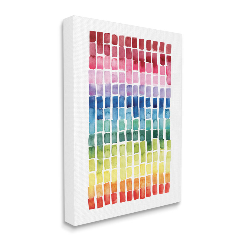 Carreaux géométriques aquarelle arc-en-ciel sur blanc, Toile tendue, H 30 po x l 24 po x P 1,5 po