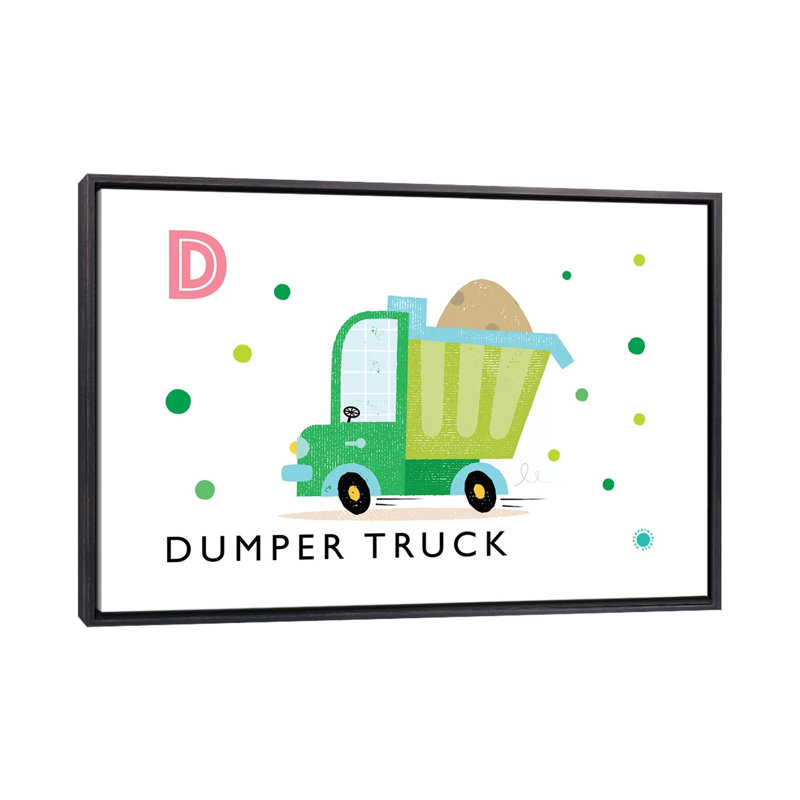 D Is for Dumper Truck - impression d'art graphique, H 18 po x l 26 po x P 1,5 po, Toile avec cadre noir patiné, Pas de tapis