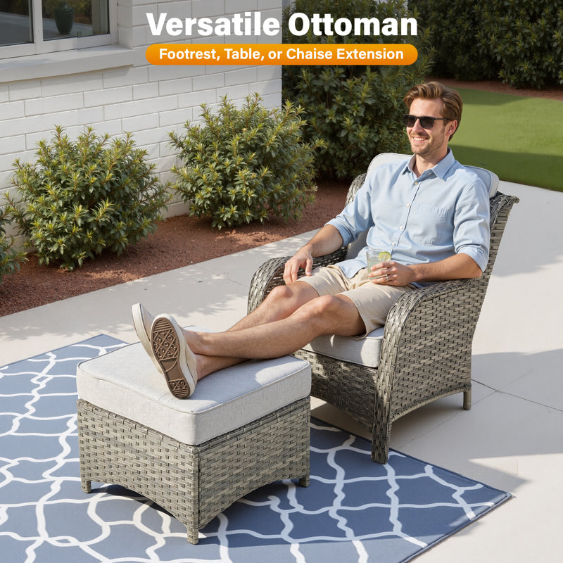 Ensemble de conversation en rotin avec coussins de sept articles, Gris, Gris