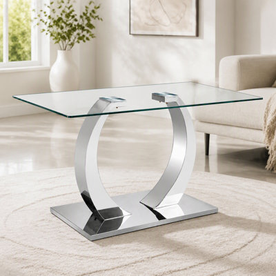 63 x 35.4 x 30-inch Transparent Glass Dining Table - A Perfect Blend of Durability and Elegance.Transparent Tempered Glass Tabletop,Silvery stainless steel metal table legs.