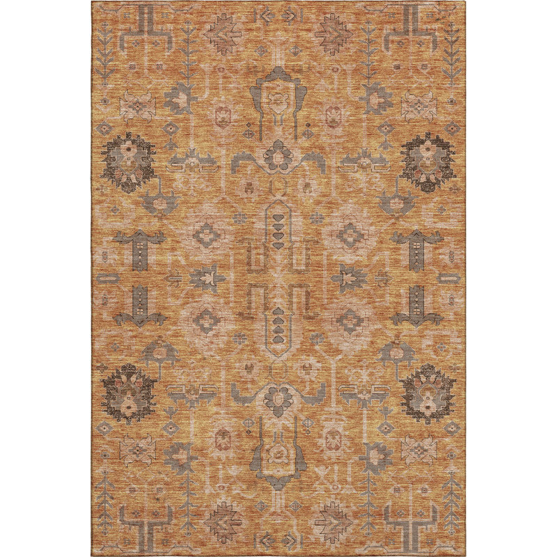 Premium Machine Washable Prisco Terracotta Rug, Rectangle 9' x 12'