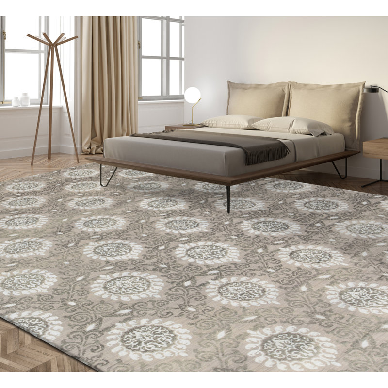 Brookhaven Damask Area Rug in Gray