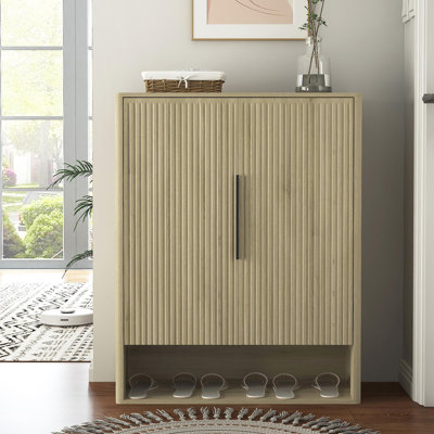 Range-chaussures, armoire à chaussures en bois avec portes, range-chaussures moderne avec tablettes réglables, pour vestibule, couloir, salon