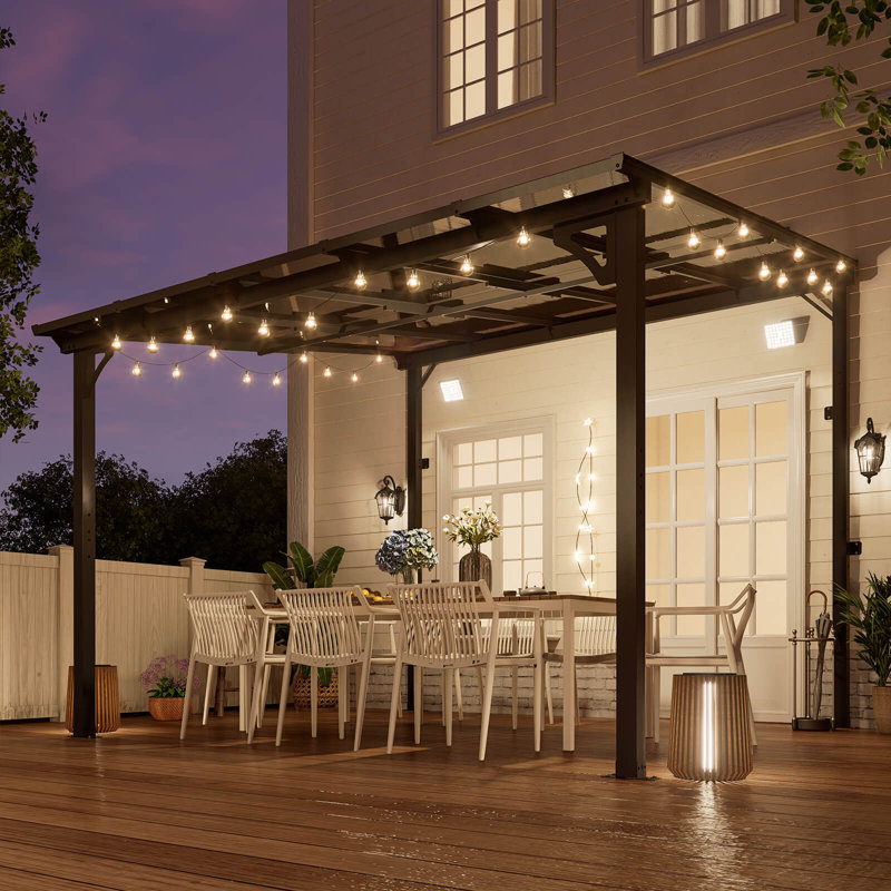 10' x 10' Black Aluminum and Polycarbonate Wall-Mounted Gazebo