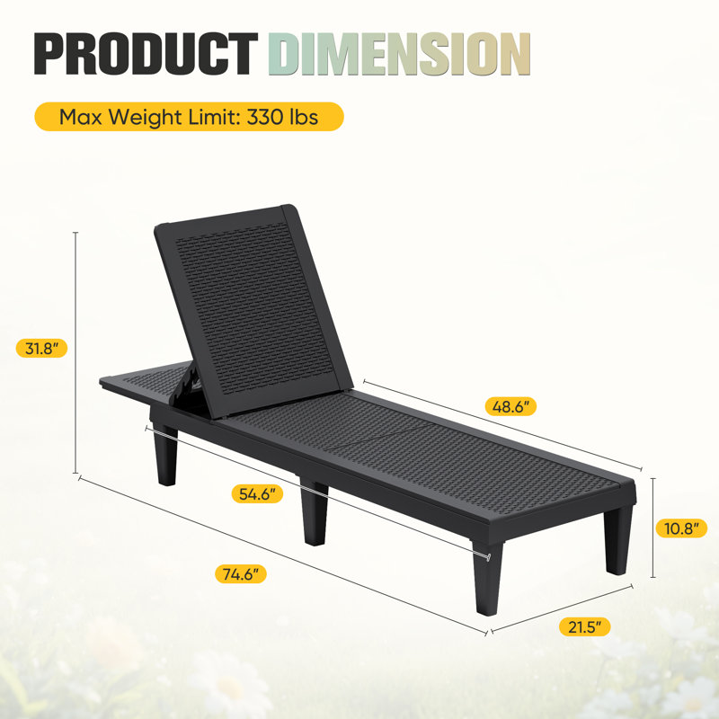 Chaise longue d'extérieur Tellie, Noir