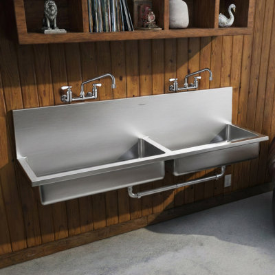 Évier utilitaire mural en acier inoxydable brossé à double cuve 72 po Whitehaus