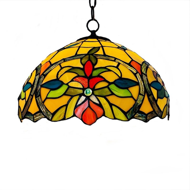Lampe suspendue en verre coloré jaune Tiffany