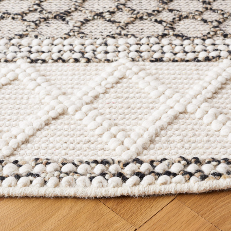 Rahate Hand Woven Wool/Cotton Geometric Rug in Black/Ivory, Round 6'