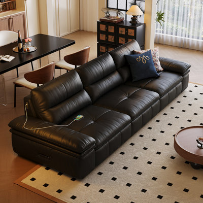 Black Genuine Leather Modular Sofa cushion Fourseat