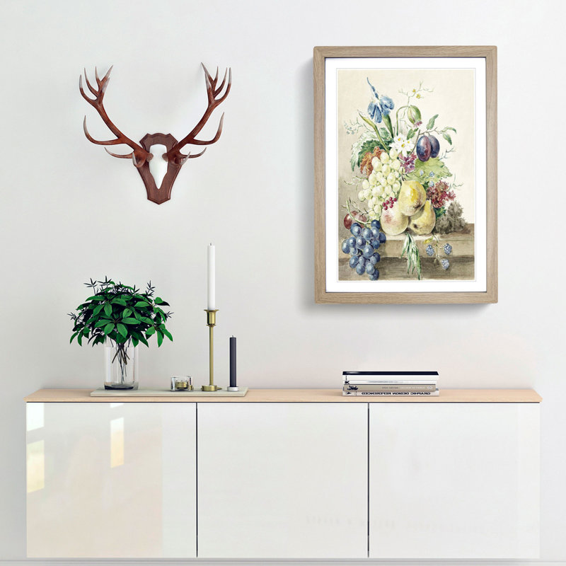 Still Life with Fruit & Flowers by Jean Bernard - Framed Print, 48cm H x 36cm W x 2cm D, Oak Framed