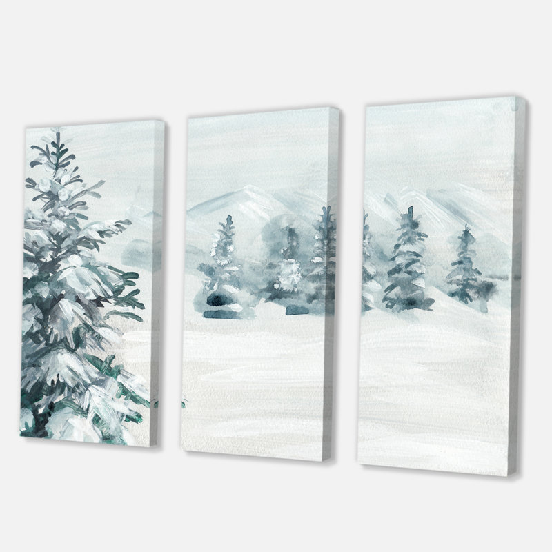 Snowy Pine Trees - 3 pièces, peinture sur toile tendue