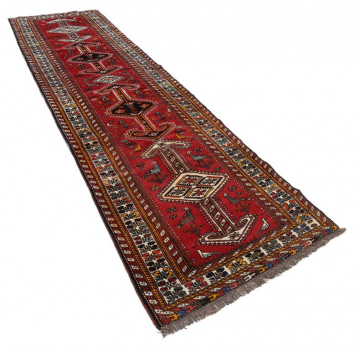 Fine Hand knotted Persian shiraz runner 3'6"x14'4''