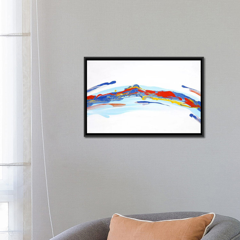 « river mountain », reproduction d’art sur toile tendue, H 18 po x l 26 po x P 1,5 po, Toile avec cadre noir, Pas de tapis