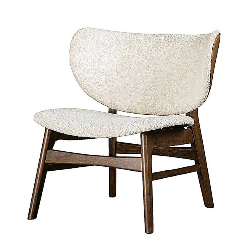 Chaise d'appoint moderne Mid-Century avec dossier à oreilles noyer / beige