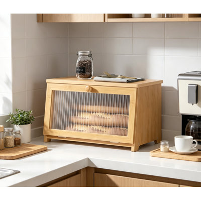 Bread Box - Wooden Bread Box for Kitchen Countertop, Large Capacity Kitchen Countertop Organizer, Stylish Bread Storage with Window, Multi-functional Container, Bamboo, 15.0"x8.3"x9.1" (1T)