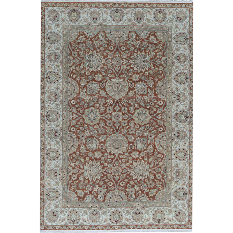 Wool Oriental Area Rug in Rust/Ivory