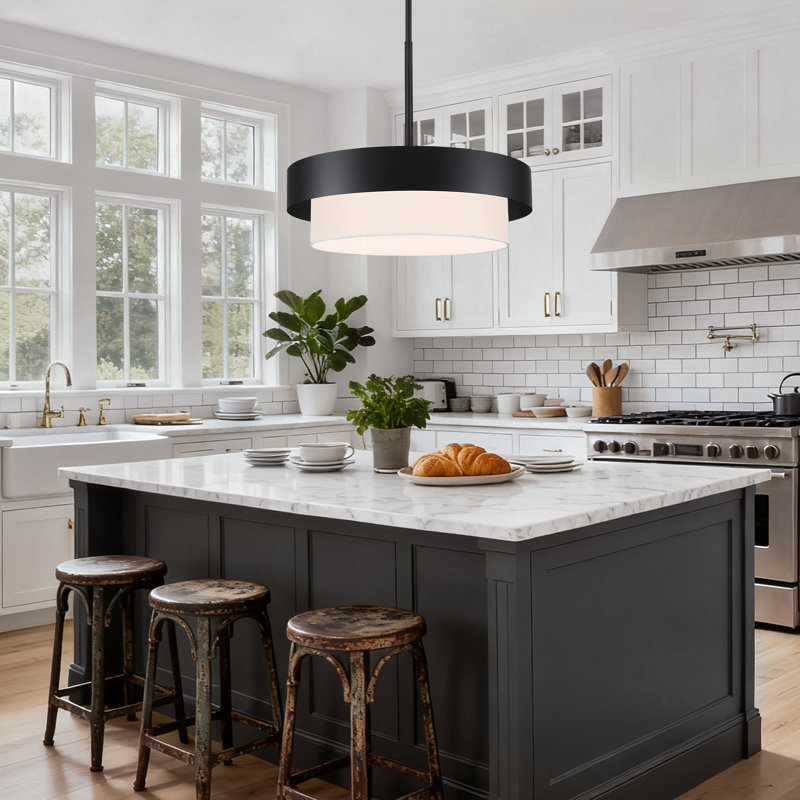 5 - Light Black Dimmable Drum Chandelier, Matte Black