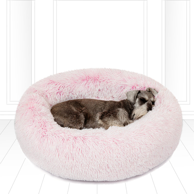 Cuddler intérieur rond en fausse fourrure Coco, Rose, Moyen (l 30 po x P 30 po x H 7 po)