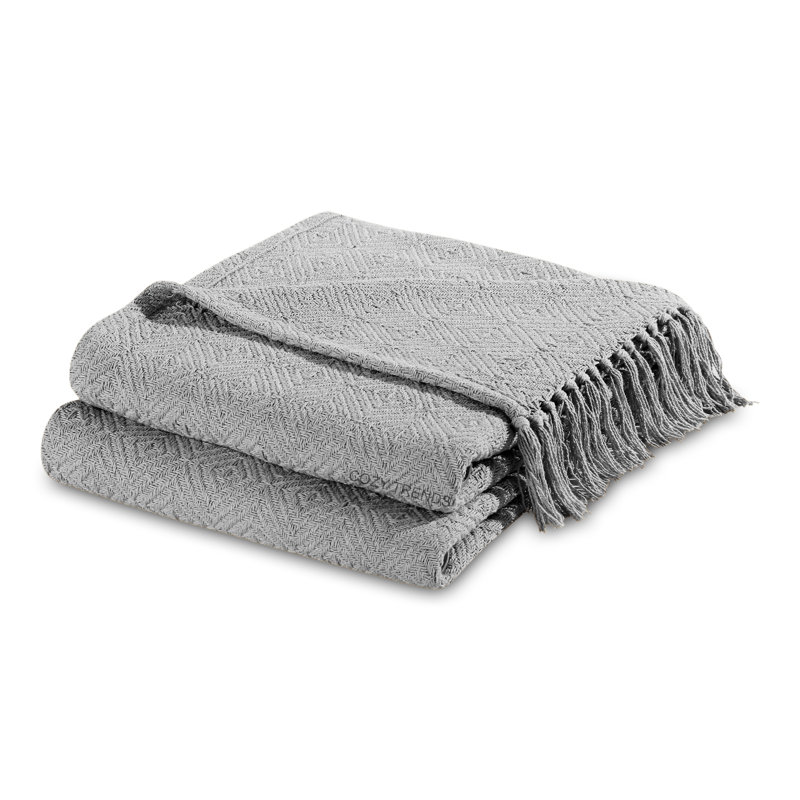 Jeté 100% coton, gris, Chervon / couleur unie