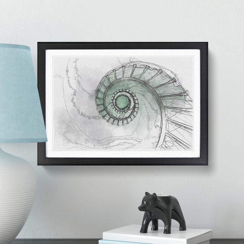 Lighthouse Spiral Staircase in Abstract - Picture Frame Graphic Art Print, Black Framed, 62cm H x 87cm W x 2cm D