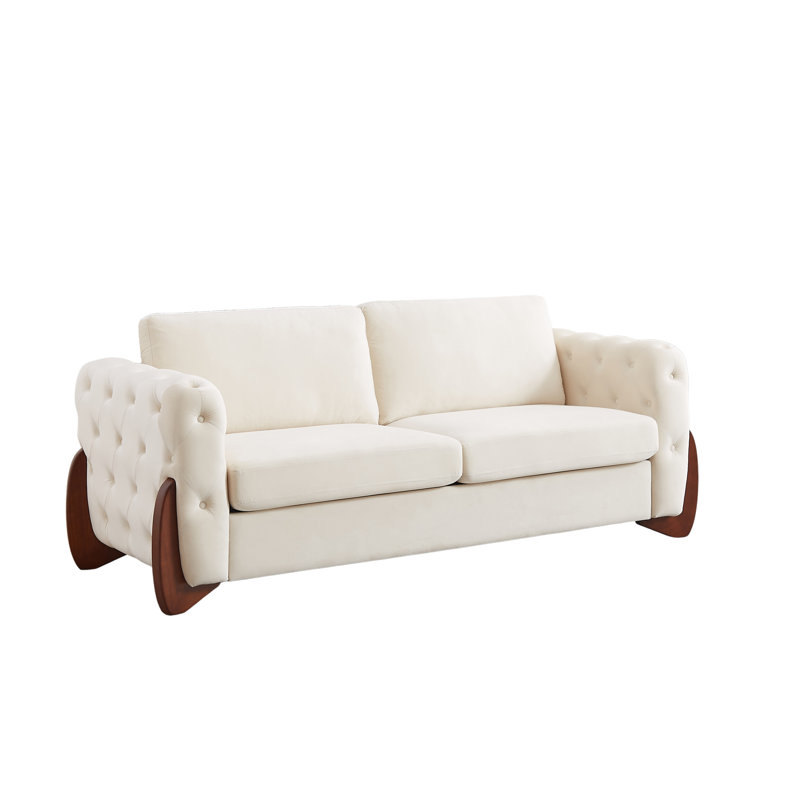 Canapé en velours de 84 pouces avec accoudoirs carrés, Velours beige