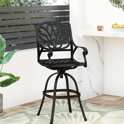 Chaise de bar pivotante en fonte d'aluminium avec accoudoirs à volutes en cuivre, structure de l 21,66 po x P 25,08 po et H 48,81 po - l 21,6 po x P 25,5 po