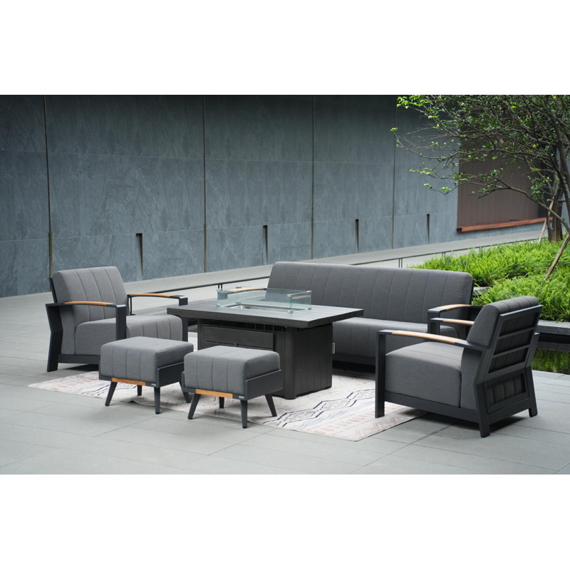 Ensemble de conversation pour 7 personnes avec coussins, gris