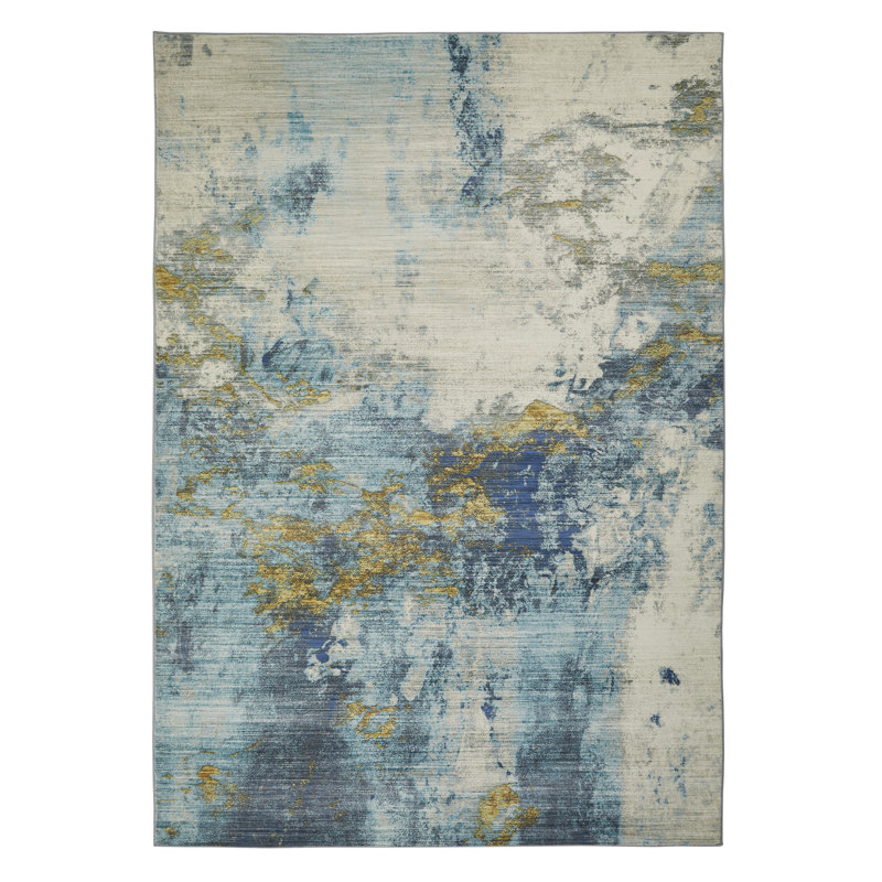 Lux Abstract Ultra soft Stain Guarded Blue/Grey/Gold Area Rug, Rectangle 120 x 180cm