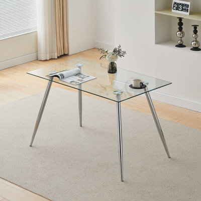 Bircan Glass Top Metal Base Dining Table