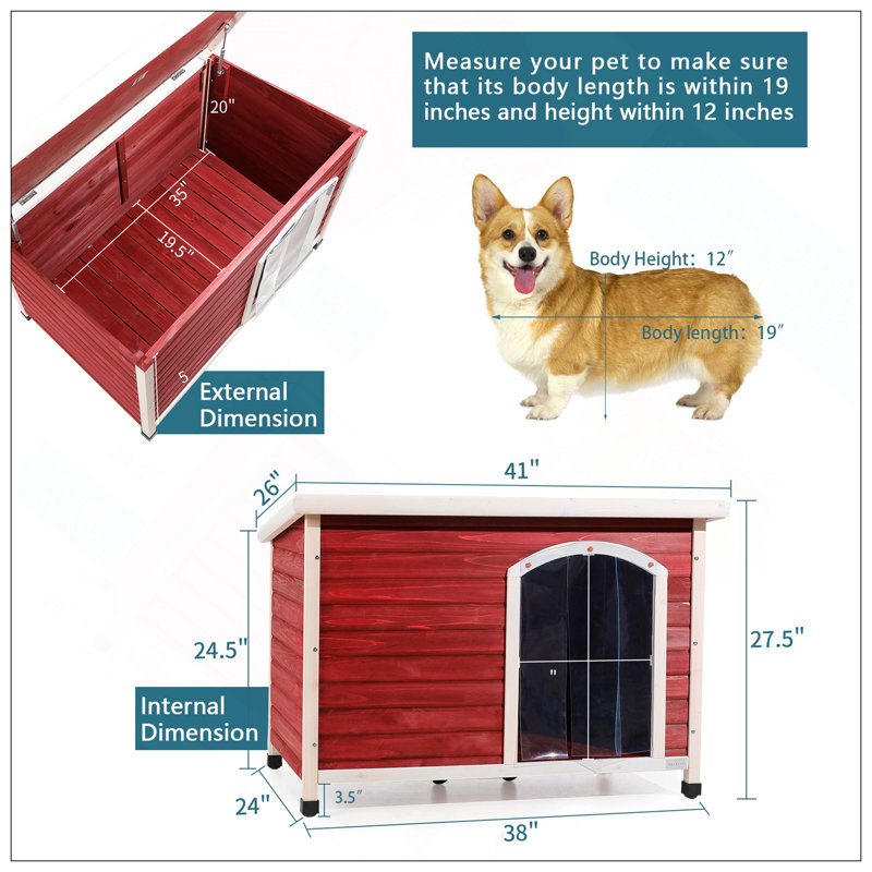 Niche pour chien d'extérieur de taille moyenne en bois avec toit imperméable et plancher surélevé, parfaite pour les animaux de compagnie de taille moyenne