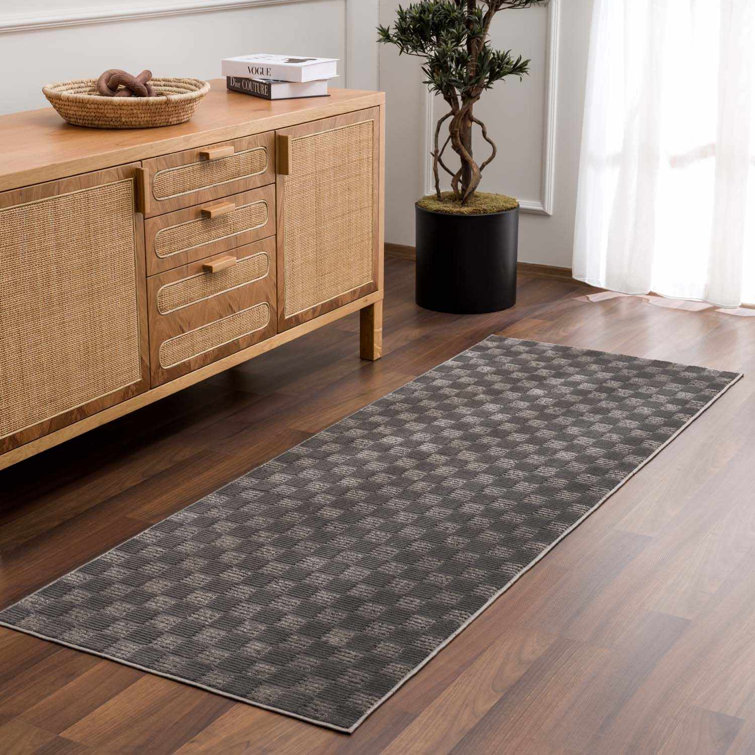 Kwan Machine Washable Modern Geometric Black Area Rug