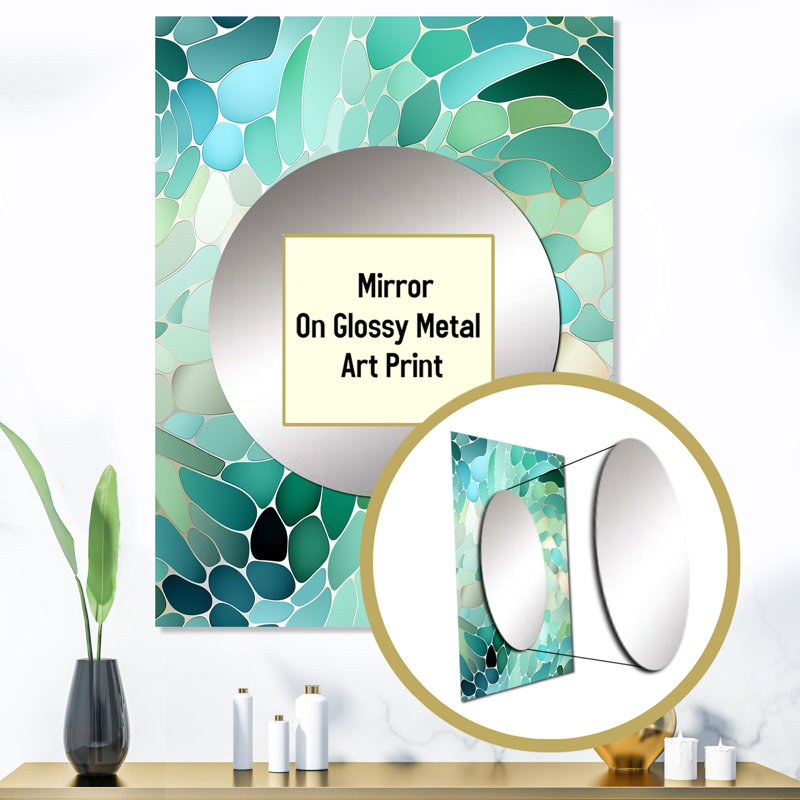 Motif de bord de mer mosaïque émeraude - miroir mural abstrait unique, abstrait, art imprimé en métal, 40 po x 30 po