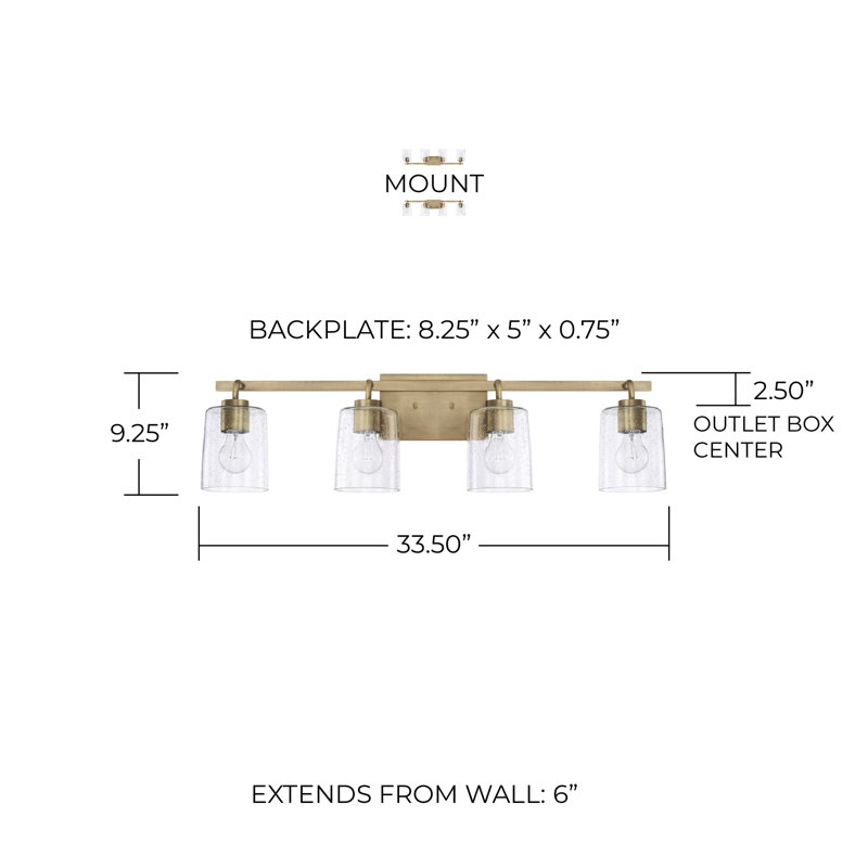 Greyson 4 - Light Dimmable Vanity Light, Aged Brass