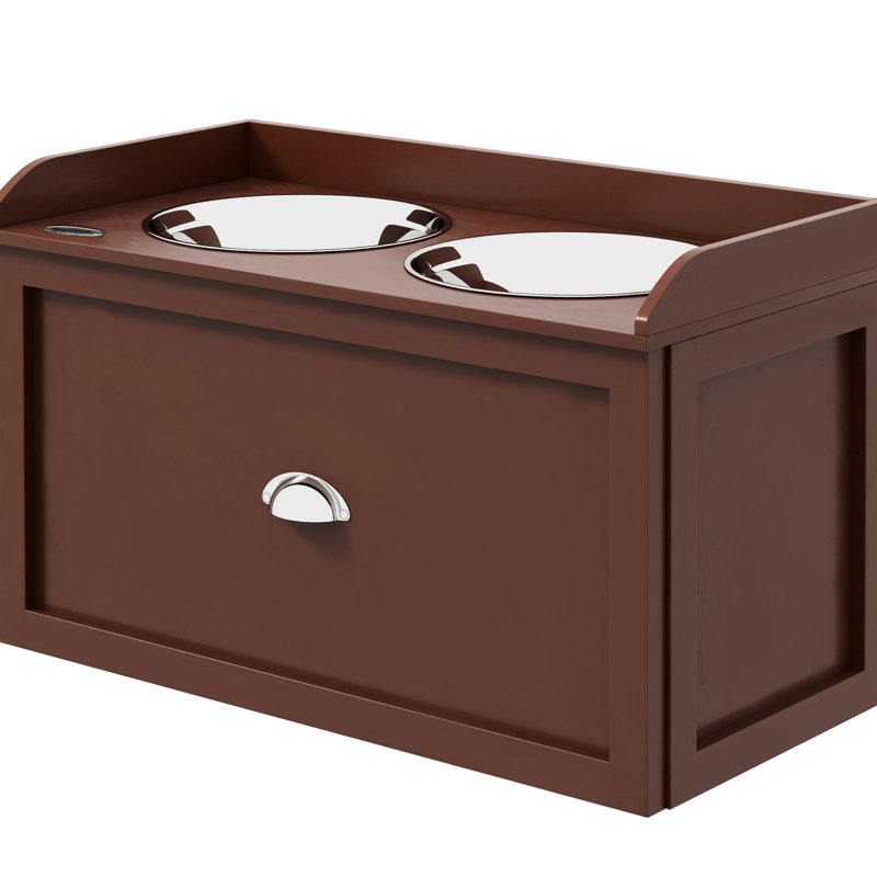 Grande station d'alimentation pour chien - 2 bols surélevés amovibles et boîte de rangement, armoire à nourriture brune avec espace spacieux pour chiens, teinte