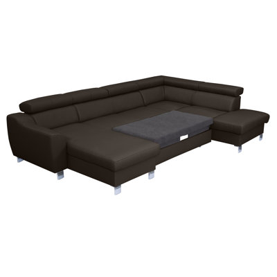 Raedynn Faux Leather Large Corner Sofa with Sleeping Function and Storage Box with Adjustable Headrests 