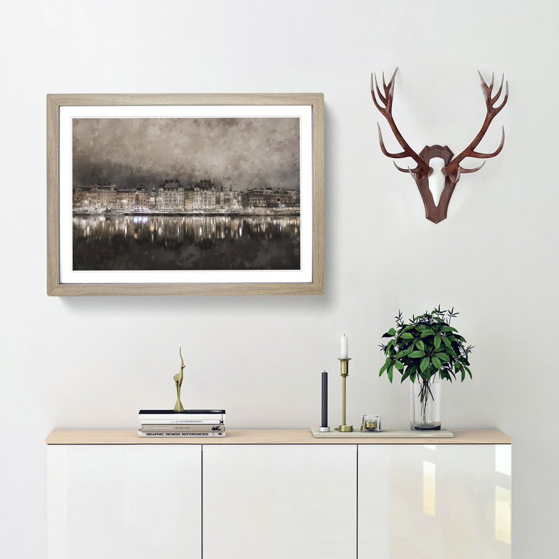 Reflection of Stockholm in Sweden - Framed Print, 45cm H x 63cm W x 2cm D, Oak Framed