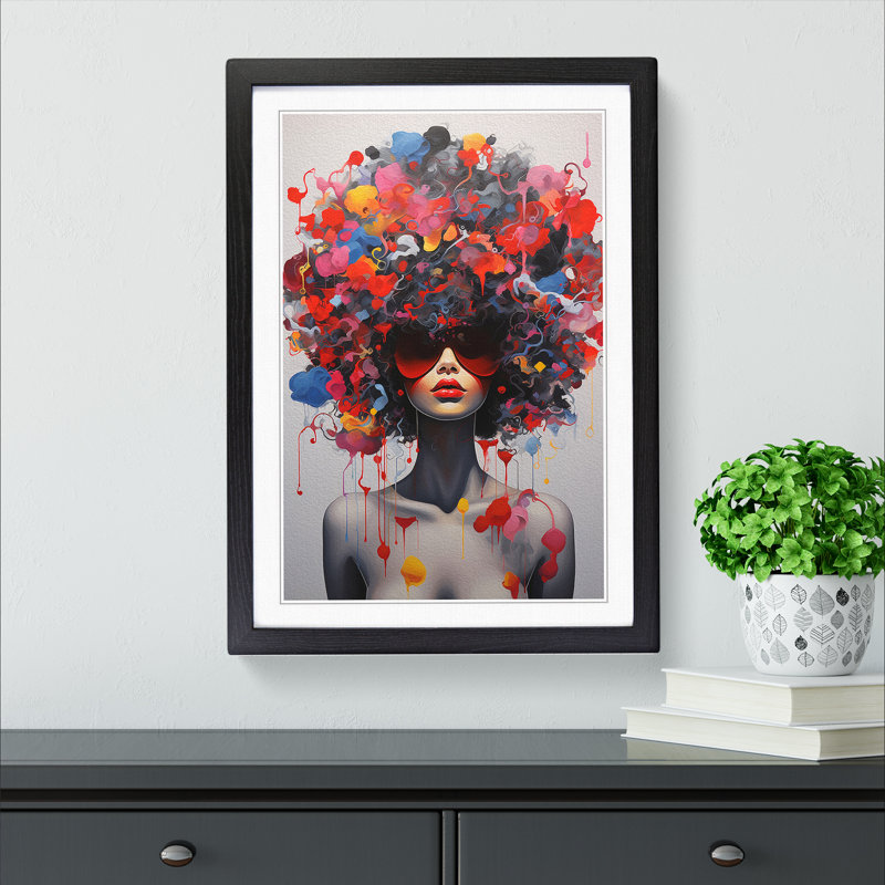 Woman With Curls Neo-Plasticism - Single Picture Frame Print on Wood, Black, 34cm H x 25cm W x 2cm D