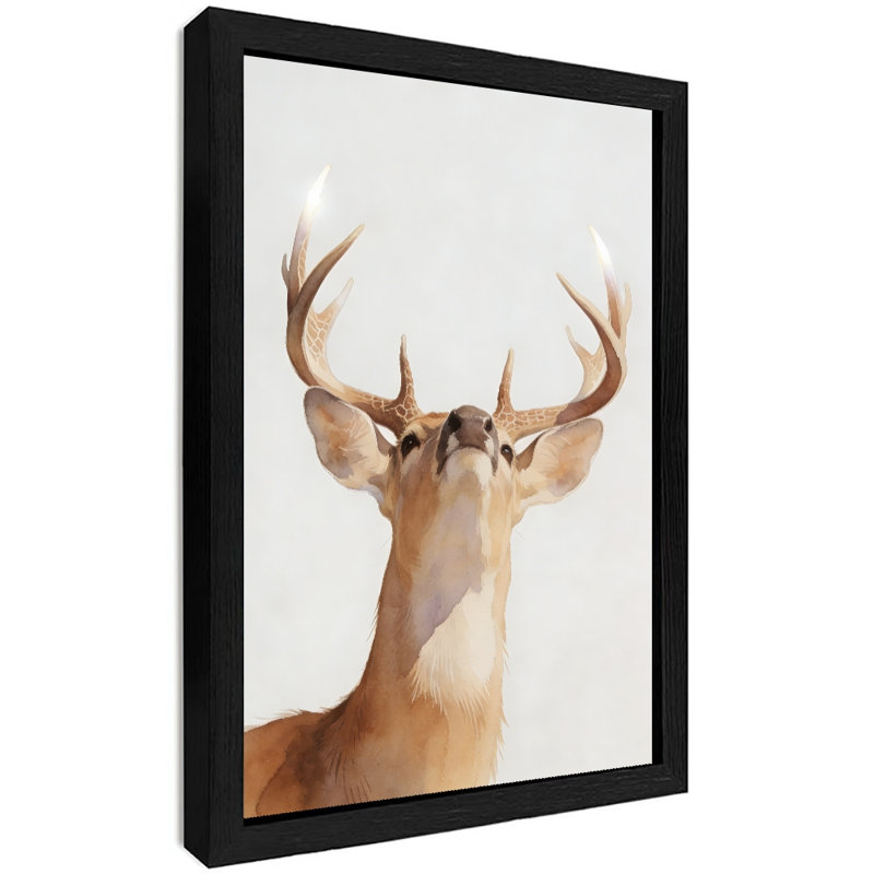 Impression encadrée noire de cerf enchanteur rétro de style aquarelle réaliste, H 37 po x l 25 po