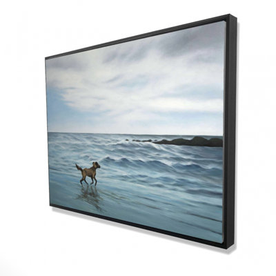 Dog On The Beach Print On Canvas