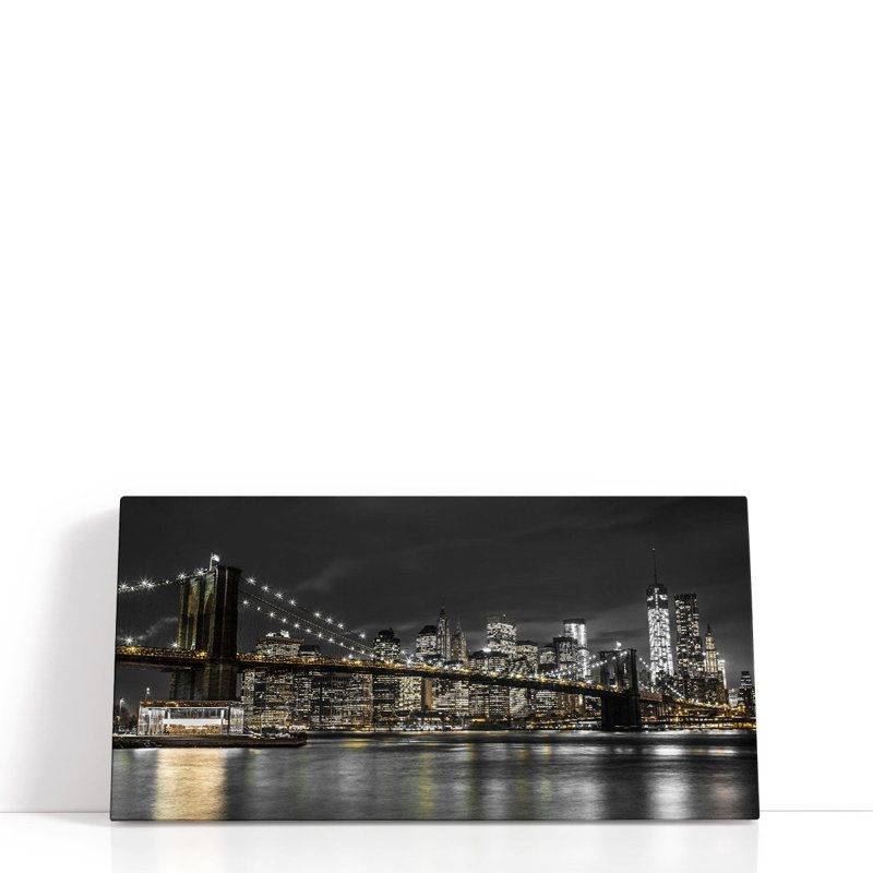 «Brooklyn Bridge and Lower Manhattan Skyline at Dusk, New York», reproduction d'art sur toile, H 15 po x l 30 po