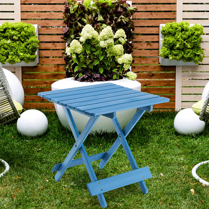 Blue Folding Solid Wood Table For Patio, Backyard - Portable, Space Saving Portable In For Backyard, Balcony