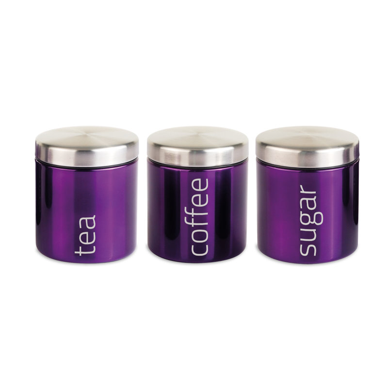 SQ Professional Gem 3 Piece Stainless Steel Coffee, Tea, & Sugar Jar Set, Purple/Rose Gold