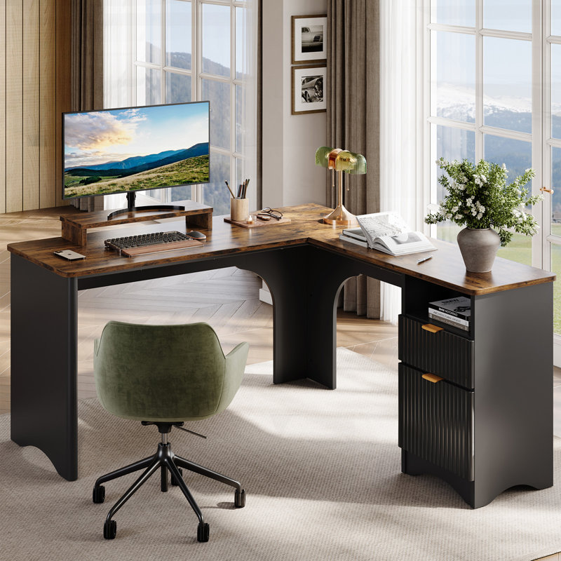 L-Shaped Executive Desk, Rust/Black