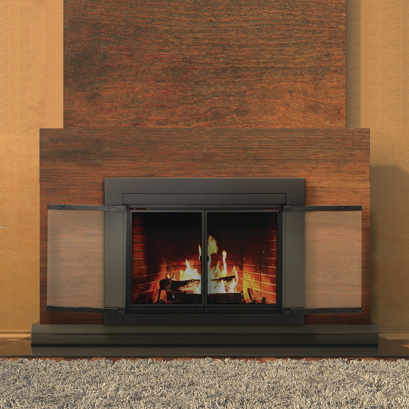 Abdal Cabinet Steel Fireplace Door, 31" H x 43.5" W x 0.95" D, Black