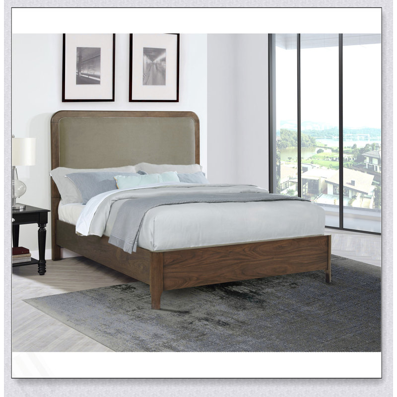 Verona Walnut Upholstered Queen Panel Bed