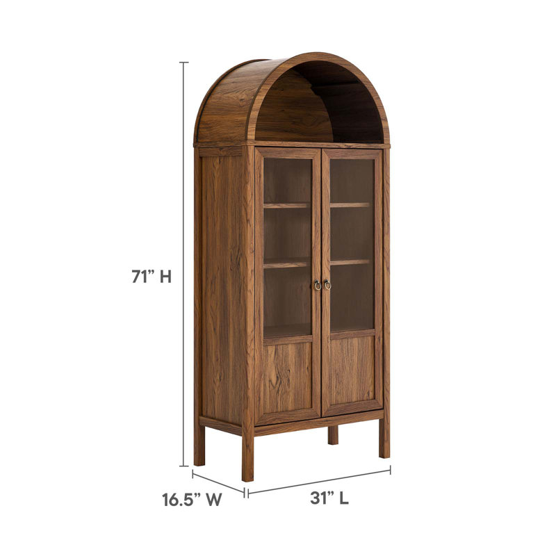 Tessa Tall Walnut Arched Storage Display Cabinet with Glass Doors