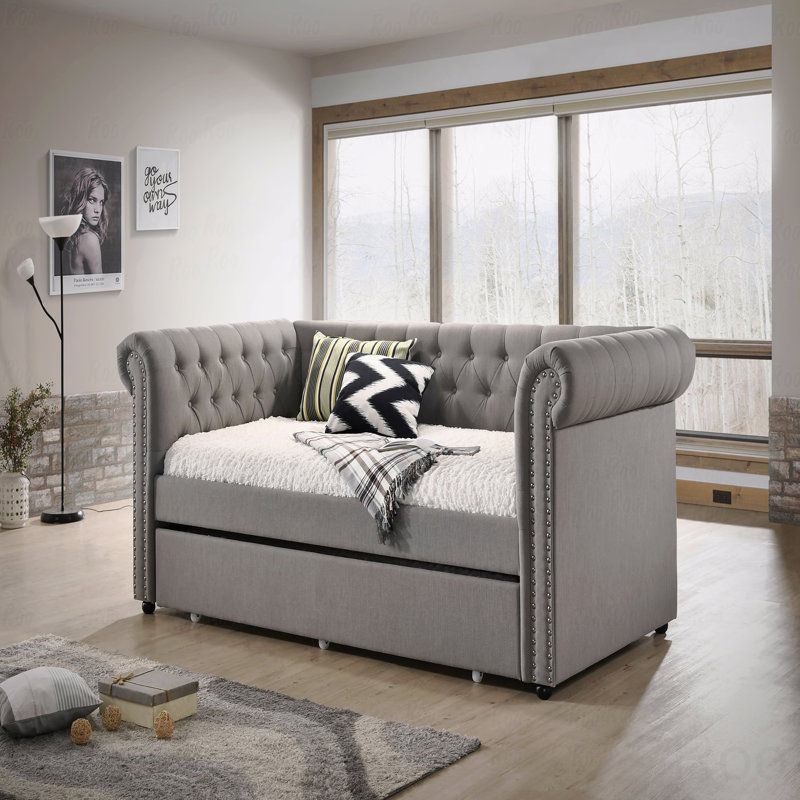 Fabric Daybed W/Trundle (Twin), Twin, Gray