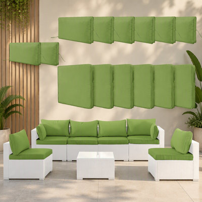 Lot de 14 housses de coussins d'extérieur pour canapé d'angle 6 places en rotin tressé (7 pièces), housses de coussins d'assise et de dossier avec fermeture éclair, housses de rechange pour canapé de terrasse seulement, vertes