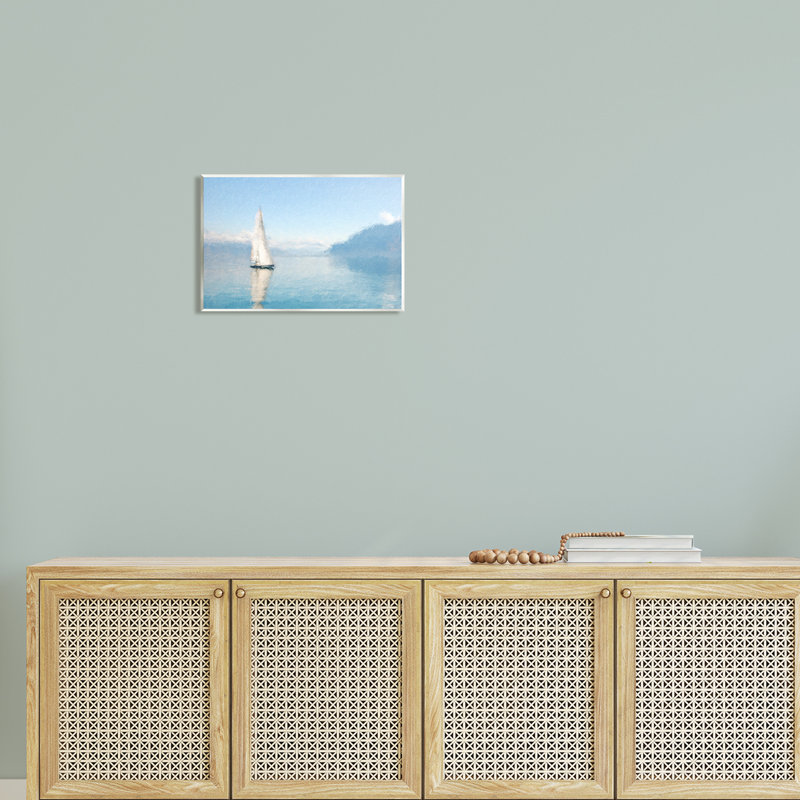 Art mural sur toile flottant bleu, voilier, océan, par Kim Curationa, H 10 po x l 15 po x P 0,5 po, Bois